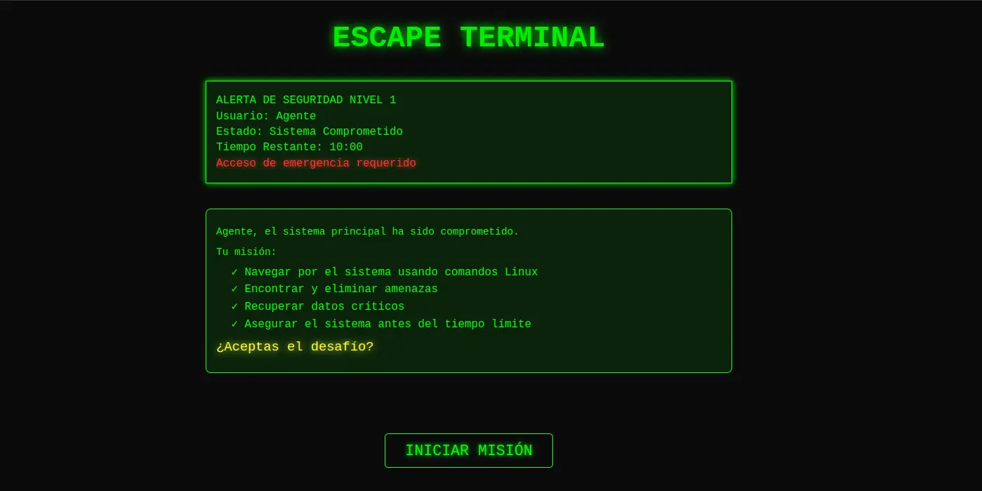 Captura de pantalla del proyecto Escape de la Terminal